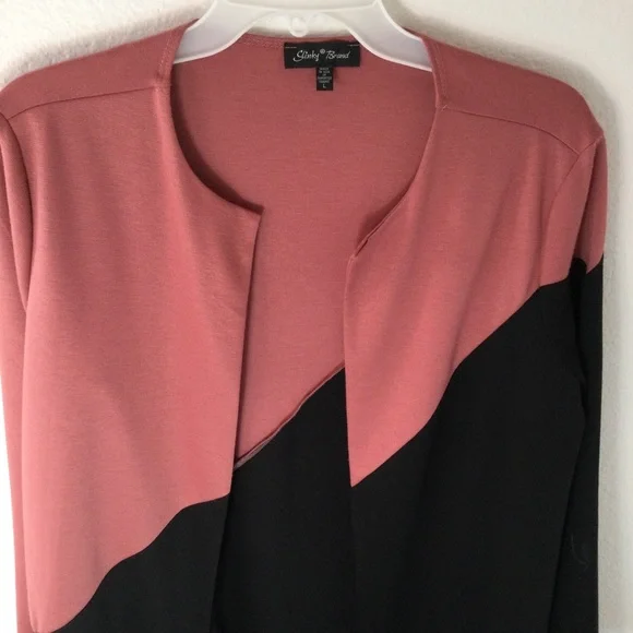 Slinky Brand Dusty Rose & Black Cardigan Sweater Jacket Blazer Chic Size Large - Picture 4 of 6